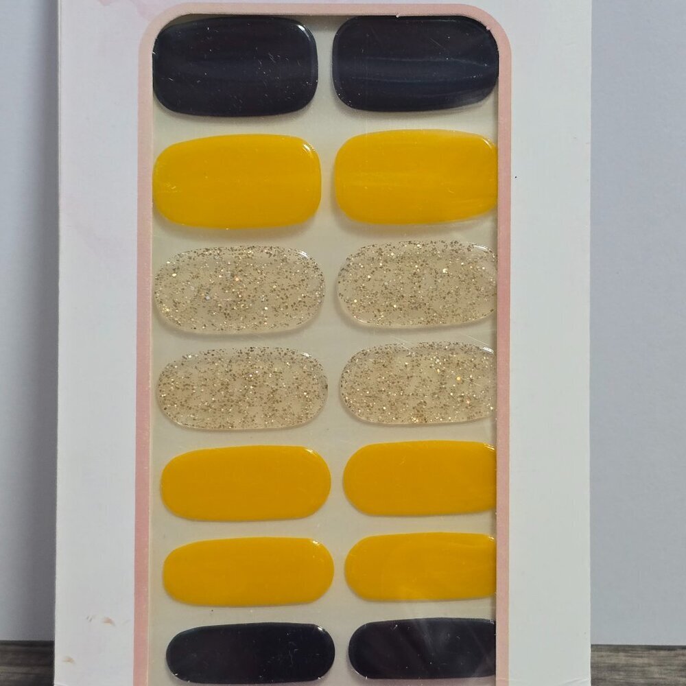 🖤 3/$12 Yellow, Black Gold Glitter Nail Polish Strips - No UV Needed Brand New - Picture 3 of 3